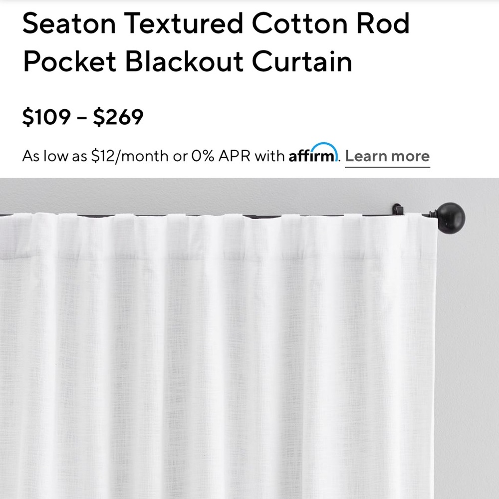 Pottery Barn White Cotton Blackout Curtains
